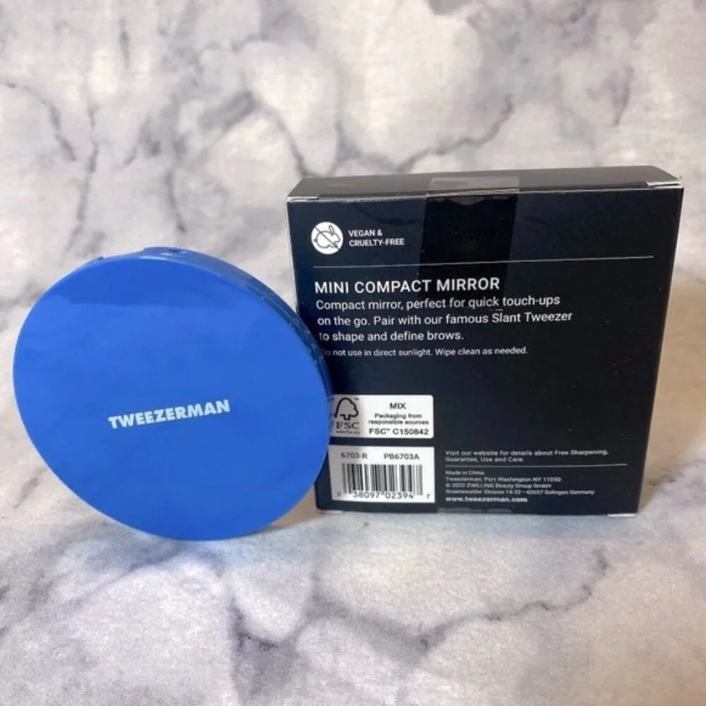 Tweezerman Blue Mini Compact Circle Mirror, Magnifying,Portable,Boxed,3 in-NEW